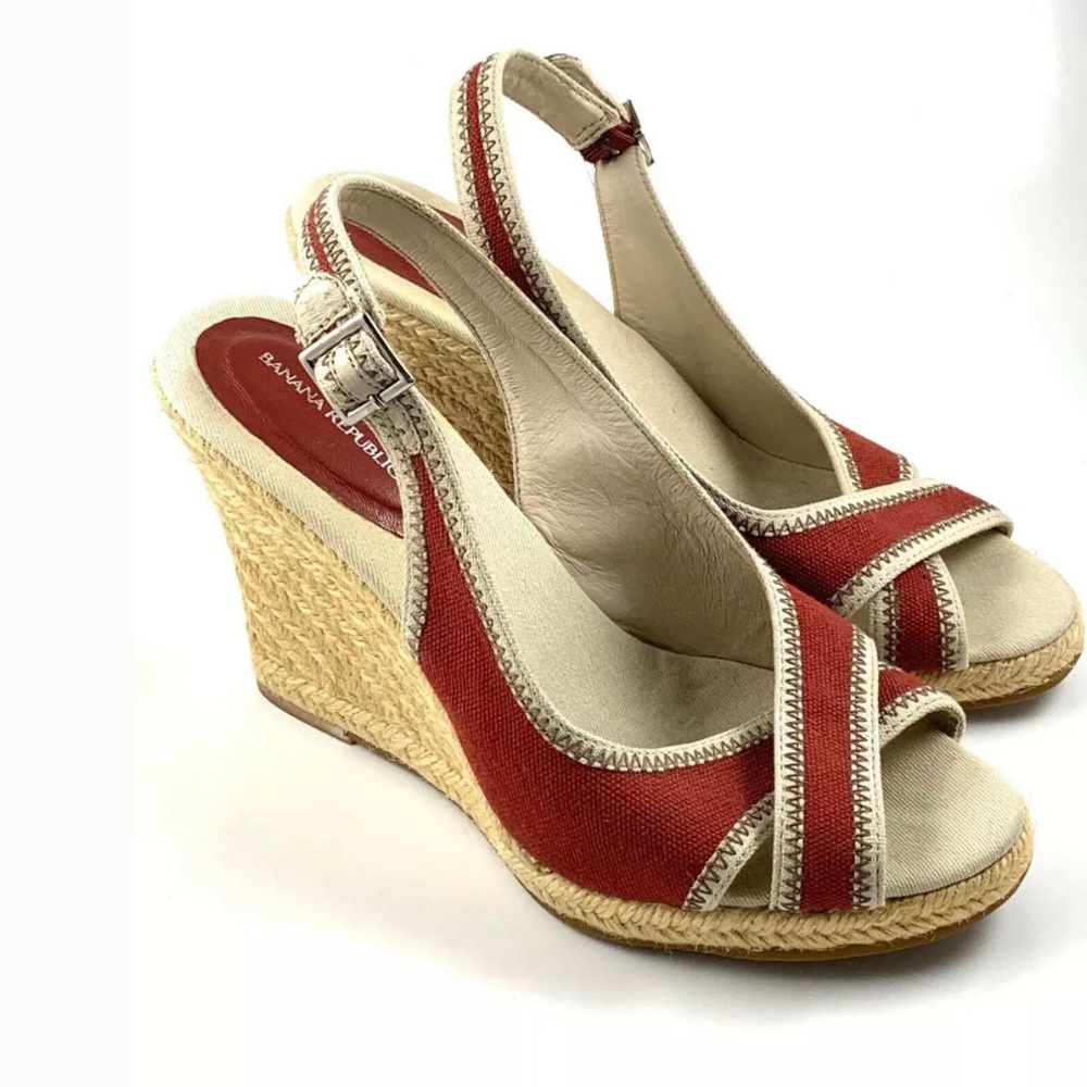 Banana Republic sz 9 red espadrille wedges EUC